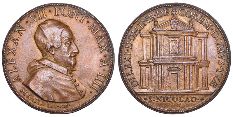 STATO PONTIFICIO. ALESSANDRO VII (Fabio Chigi), 1655-1667. Medaglia in bronzo 1658/A. IIII. Fondazione della chiesa di San Tommaso di Villanova.  - Asta Numismatica - Cambi Casa d'Aste