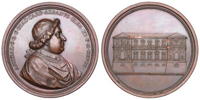 Annibale Albani, Medaglia in bronzo commemorativa per i lavori di ampliamento della Villa Papacqu...