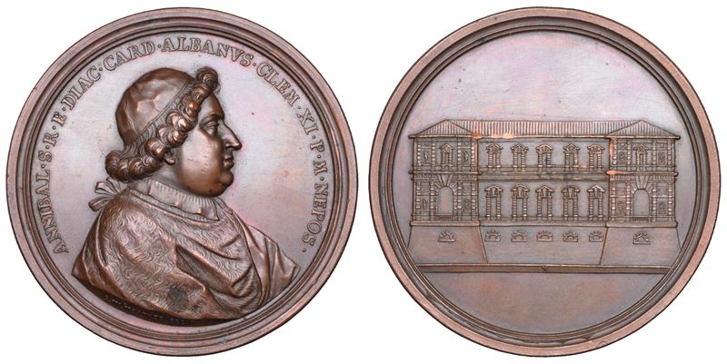 STATO PONTIFICIO. ANNIBALE ALBANI CARDINALE, 1682-1751. Medaglia in bronzo (1735). Lavori di ampliamento alla Villa Papacqua Albani.  - Auction Numismatics - Cambi Casa d'Aste