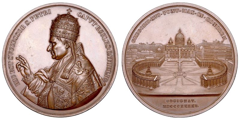 STATO PONTIFICIO. GREGORIO XVI, (Bartolomeo Alberto Cappellari di Belluno), 1831-1846. Medaglia in bronzo 1845.  In onore di Gregorio XVI.  - Auction Numismatics - Cambi Casa d'Aste