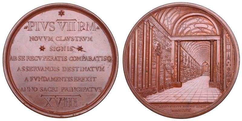 STATO PONTIFICIO. PIO VII (Barnaba Chiaramonti), 1800-1823. Medaglia in bronzo 1819.  Sistemazione del corridoio Chiaramonti.  - Asta Numismatica - Cambi Casa d'Aste