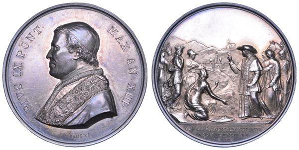 STATO PONTIFICIO. PIO IX (Giovanni Maria Mastai Ferretti), 1846-1878. Medaglia annuale in argento 1858/A. XIII. Viaggio nelle Province del 1857.