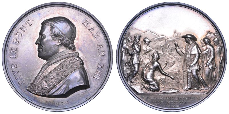 STATO PONTIFICIO. PIO IX (Giovanni Maria Mastai Ferretti), 1846-1878. Medaglia annuale in argento 1858/A. XIII. Viaggio nelle Province del 1857.  - Auction Numismatics - Cambi Casa d'Aste