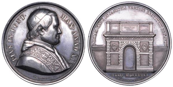 STATO PONTIFICIO. PIO IX (Giovanni Maria Mastai Ferretti), 1846-1878. Medaglia annuale in argento 1859/A. XIV. Nuova Porta San Pancrazio a Roma.