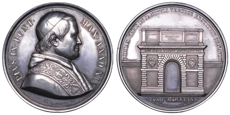 STATO PONTIFICIO. PIO IX (Giovanni Maria Mastai Ferretti), 1846-1878. Medaglia annuale in argento 1859/A. XIV. Nuova Porta San Pancrazio a Roma.  - Auction Numismatics - Cambi Casa d'Aste