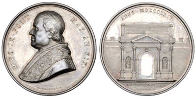 Pio IX, Medaglia annuale in argento 1864 - Restauro di Porta Pia