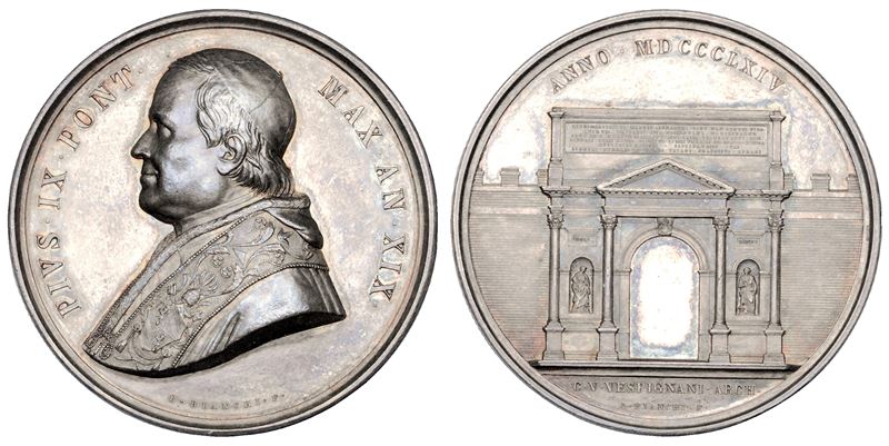STATO PONTIFICIO. PIO IX (Giovanni Maria Mastai Ferretti), 1846-1878. Medaglia annuale in argento 1864/A.XIX. Restauro di Porta Pia edificata nel luogo dell'Antica Porta Nomentana.  - Auction Numismatics - Cambi Casa d'Aste