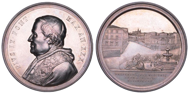 STATO PONTIFICIO. PIO IX (Giovanni Maria Mastai Ferretti), 1846-1878. Medaglia annuale in argento 1875/A. XXX. Costruzione del nuovo ospizio per i poveri.  - Asta Numismatica - Cambi Casa d'Aste