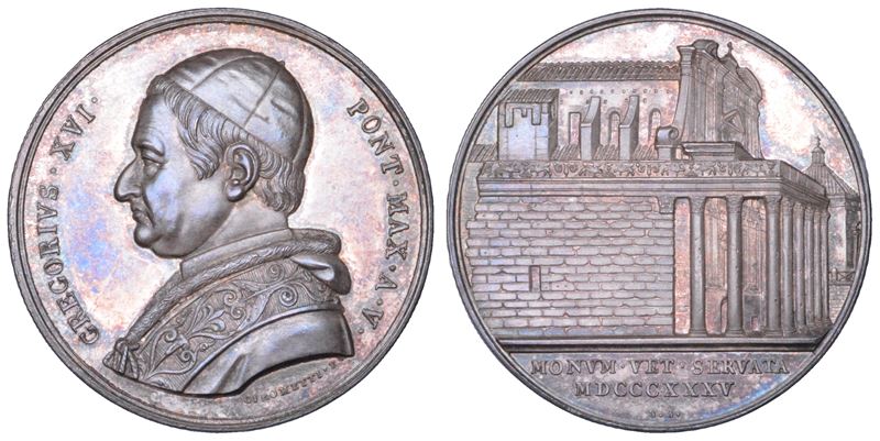 STATO PONTIFICIO. GREGORIO XVI (Bartolomeo Alberto Cappellari), 1831-1846. Medaglia annuale in argento 1835/A. V. Tutela dei monumenti antichi.  - Auction Numismatics - Cambi Casa d'Aste