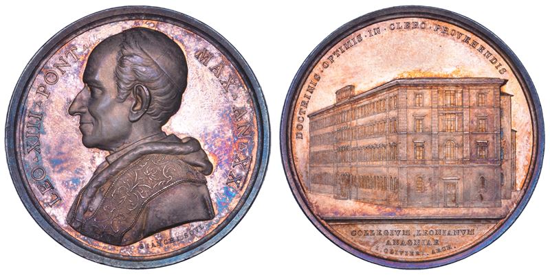ROMA. LEONE XIII (Vincenzo Gioacchino Luigi Pecci), 1878-1903. Medaglia annuale in argento 1897/A.XX. Costruzione del nuovo Collegio Leoniano in Anagni.  - Auction Numismatics - Cambi Casa d'Aste
