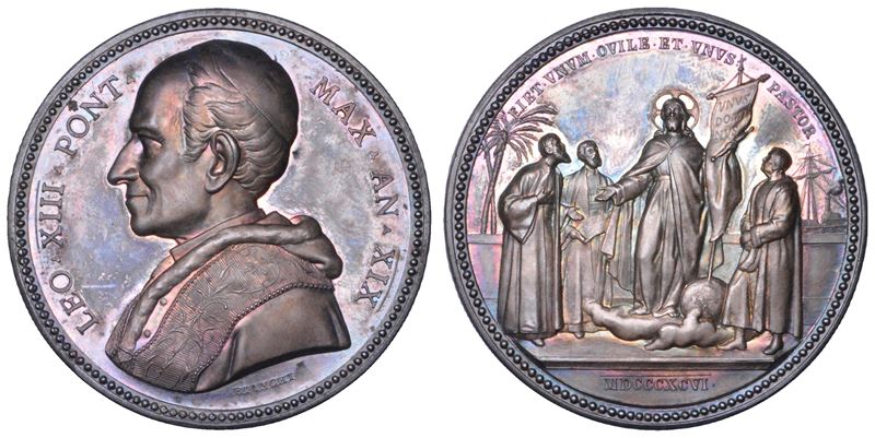 ROMA. LEONE XIII (Vincenzo Gioacchino Luigi Pecci), 1878-1903. Medaglia annuale in argento 1896/A. XIX. Enciclica 'Satis cognitum' per l'unità della Chiesa.  - Auction Numismatics - Cambi Casa d'Aste