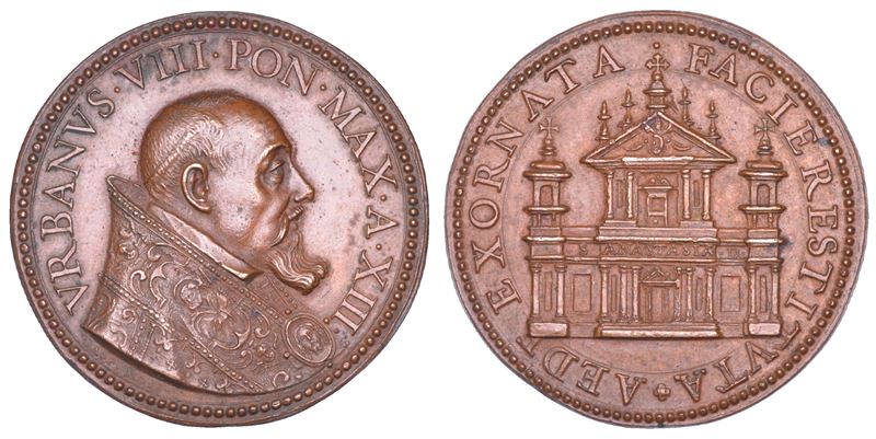 STATO PONTIFICIO. URBANO VIII (Maffeo Barberini), 1623-1644. Medaglia annuale in bronzo A. XIII (1636). Riedificazione della facciata della chiesa di Santa Anastasia a Roma.  - Asta Numismatica - Cambi Casa d'Aste