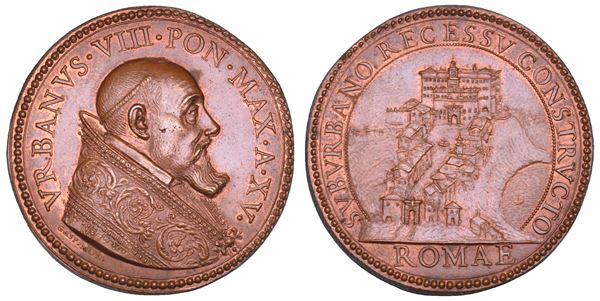 STATO PONTIFICIO. URBANO VIII (Maffeo Barberini), 1623-1644. Medaglia annuale in bronzo (1638)/A. XV. Costruzione della villa pontificia di Castel Gandolfo.