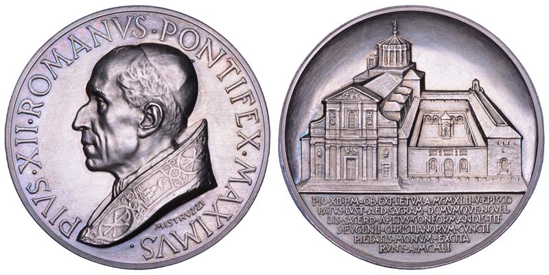 VATICANO. PIO XII (Eugenio Pacelli), 1939-1958. Medaglia in argento 1952.  Consacrazione della nuova chiesa di S. Eugenio.  - Asta Numismatica - Cambi Casa d'Aste
