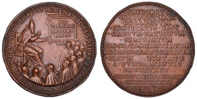 Gregorio XIII, Medaglia in bronzo commemorativa del Collegio Romano, 1582