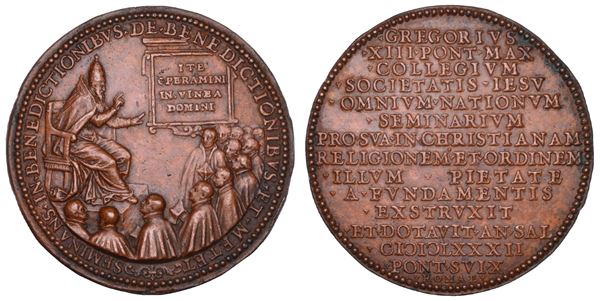 STATO PONTIFICIO. GREGORIO XIII (Ugo Boncompagni), 1572-1585. Medaglia in bronzo 1582. Fondazione del Collegio Romano.