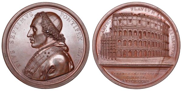 STATO PONTIFICIO. PIO VII (Barnaba Chiaramonti), 1800-1823. Medaglia in bronzo 1807. Lavori di restauro e consolidamento del Colosseo.
