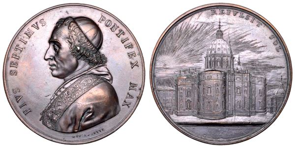 STATO PONTIFICIO. PIO VII (Barnaba Chiaramonti), 1800-1823. Medaglia in bronzo 1800. Arrivo a Roma di Pio VII dopo l'elezione al conclave di Venezia.