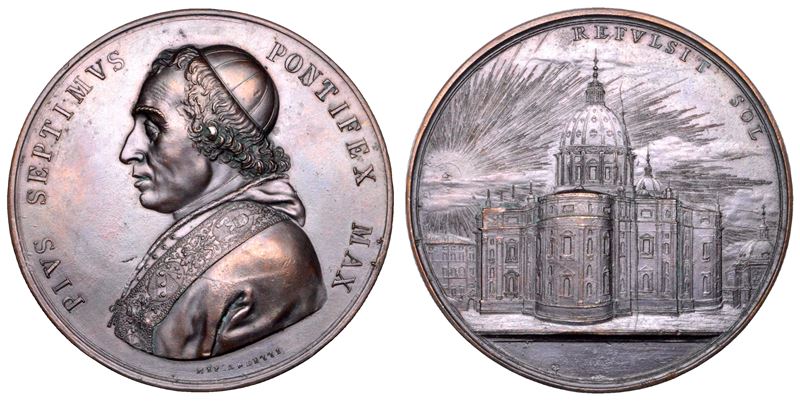 STATO PONTIFICIO. PIO VII (Barnaba Chiaramonti), 1800-1823. Medaglia in bronzo 1800. Arrivo a Roma di Pio VII dopo l'elezione al conclave di Venezia.  - Auction Numismatics - Cambi Casa d'Aste