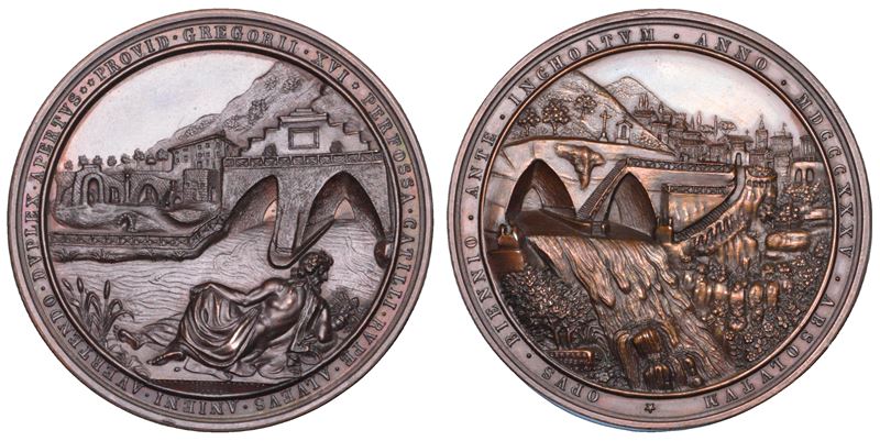 STATO PONTIFICIO. GREGORIO XVI, (Bartolomeo Alberto Cappellari di Belluno), 1831-1846. Medaglia  in bronzo 1835/(A. V.). Deviazione del corso dell'Aniene a Tivoli.  - Asta Numismatica - Cambi Casa d'Aste