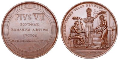 PIO VII, Medaglia premio in bronzo 1819 per benemerenze dell'Industria tessile