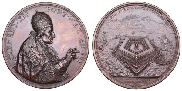 STATO PONTIFICIO. CLEMENTE XII (Lorenzo Corsini), 1730-1740. Medaglia in bronzo 1734/A.III. Costruzione del lazzaretto ad Ancona.