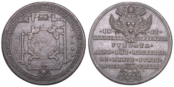 STATO PONTIFICIO. INNOCENZO XII (Antonio Pignatelli), 1691–1700. Medaglia in bronzo 1693. Costruzione della Chiesa dell'Eucarestia di Bolsena.