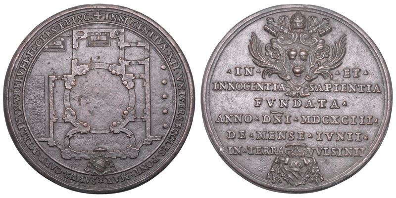 STATO PONTIFICIO. INNOCENZO XII (Antonio Pignatelli), 1691–1700. Medaglia in bronzo 1693. Costruzione della Chiesa dell'Eucarestia di Bolsena.  - Auction Numismatics - Cambi Casa d'Aste
