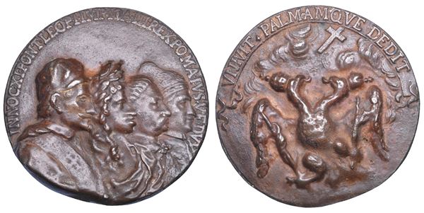 STATO PONTIFICIO. INNOCENZO XI (Benedetto Odescalchi), 1676-1689. Medaglia in bronzo 1684. Alleanza quadripartita contro i turchi.