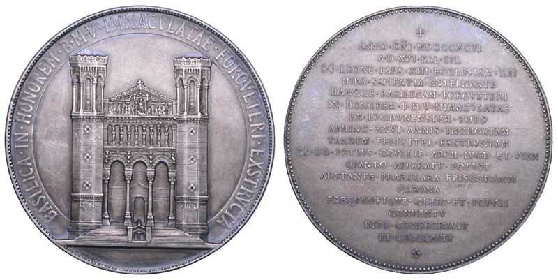 ROMA. LEONE XIII (Vincenzo Gioacchino Luigi Pecci), 1878-1903. Medaglia in argento 1896. Consacrazione della basilica di Notre Dame de Fourvière a Lione.  - Asta Numismatica - Cambi Casa d'Aste