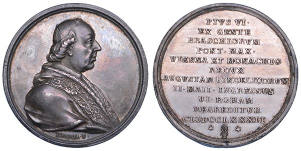 STATO PONTIFICIO. PIO VI (Giannangelo Braschi), 1775-1799. Medaglia in argento 1782.  Ritorno dal viaggio a Vienna.