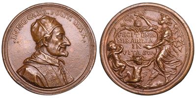 Giuseppe Vismara, Medaglia commemorativa di Innocenzo XI (Benedetto Odescalchi), bronzo, 1676-168...