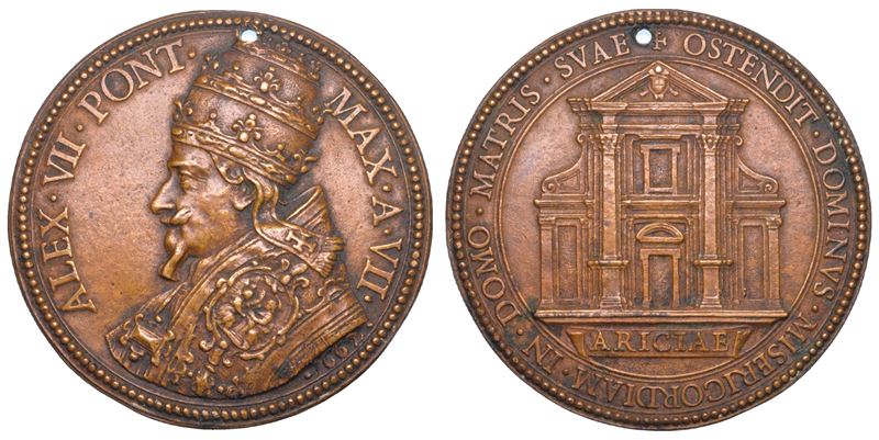 STATO PONTIFICIO. ALESSANDRO VII (Fabio Chigi), 1655-1667. Medaglia in bronzo 1662. S. Maria dell’Assunzione in Ariccia.  - Auction Numismatics - Cambi Casa d'Aste