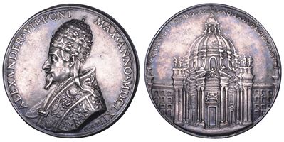 Alessandro VII, Medaglia in argento commemorativa della ricostruzione della chiesa di Santa Maria...