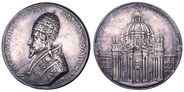STATO PONTIFICIO. ALESSANDRO VII (Fabio Chigi), 1655-1667. Medaglia in argento 1662. Ricostruzione della chiesa di Santa Maria in Campitelli.