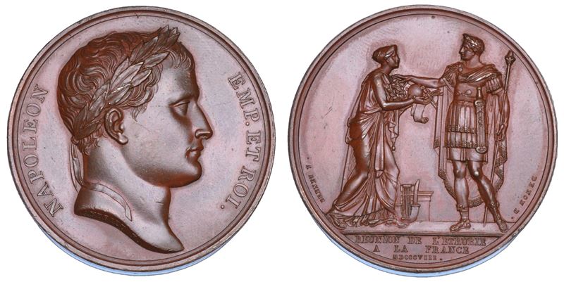 NAPOLEONE I, 1804-1815. Medaglia in bronzo 1808. Annessione dell'Etruria alla Francia.  - Asta Numismatica - Cambi Casa d'Aste