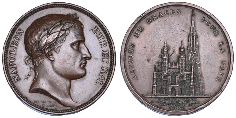 NAPOLEONE I, 1804-1815. Medaglia in bronzo 1805. Te Deum nella Cattedrale di Vienna.  - Asta Numismatica - Cambi Casa d'Aste