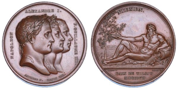 NAPOLEONE I, 1804-1815. Medaglia in bronzo  1807. Pace di Tilsit tra Russia e Prussia.