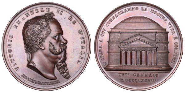REGNO D'ITALIA. VITTORIO EMANUELE II, 1849-1878. Medaglia in bronzo 1878. Funerali e sepoltura di Vittorio Emanuele II al Pantheon.