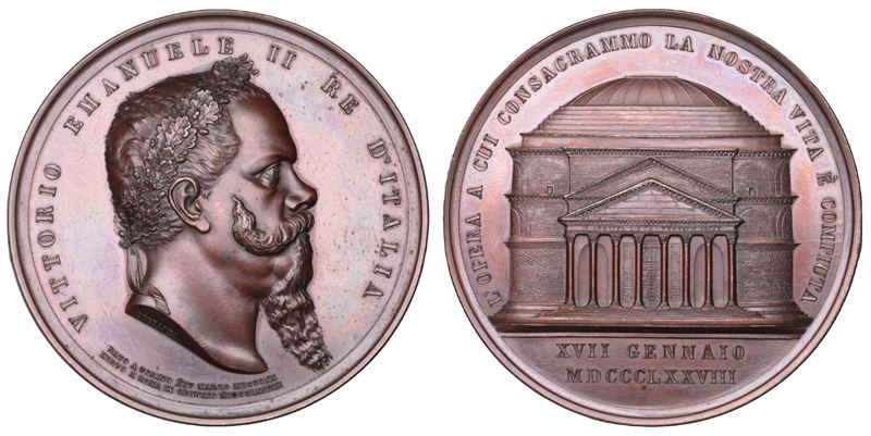REGNO D'ITALIA. VITTORIO EMANUELE II, 1849-1878. Medaglia in bronzo 1878. Funerali e sepoltura di Vittorio Emanuele II al Pantheon.  - Auction Numismatics - Cambi Casa d'Aste