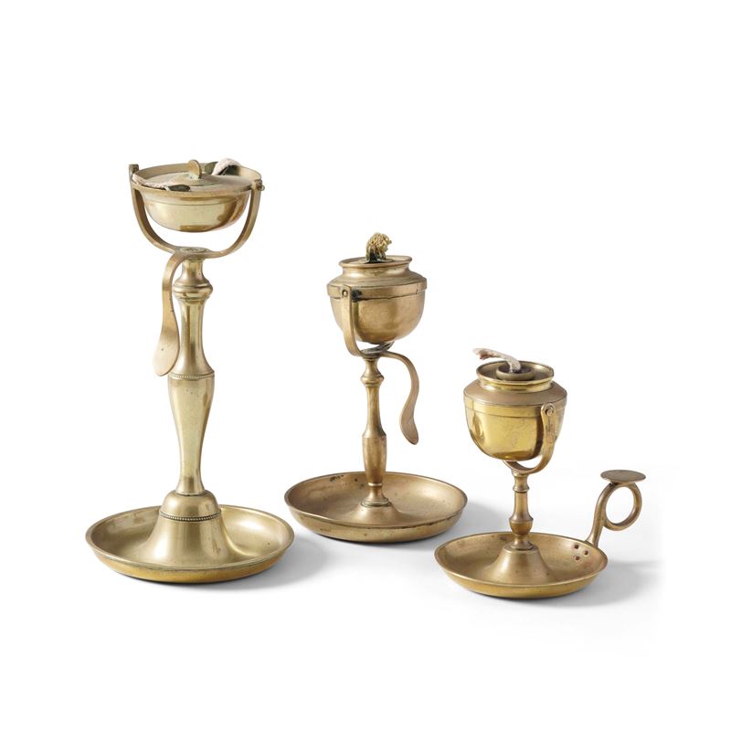 Tre lampade di bordo ad olio in ottone  - Auction Scientific Instruments and Maritime Art - Cambi Casa d'Aste
