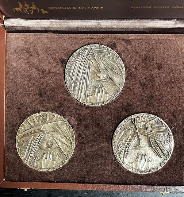 REPUBBLICA DI SAN MARINO. Trittico di medaglie in argento celebrative della conferenza mondiale sulla riforma agraria, 1979.