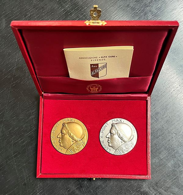 REPUBBLICA ITALIANA. Dittico di medaglie in argento e bronzo celebrative del I convegno internazionale filatelico-numismatico città di Firenze, 1987.