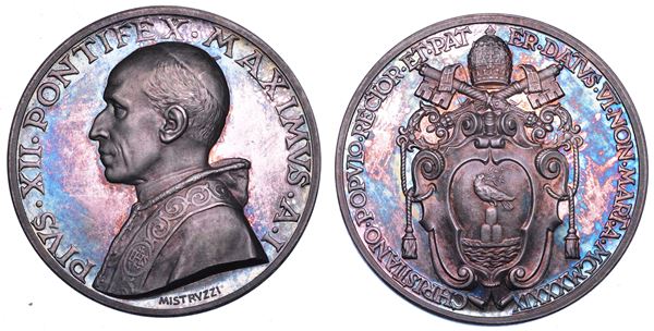 CITTA' DEL VATICANO. Pio XII, 1939-1958. Medaglia annuale in argento 1939 A. I. Elezione al Pontificato.