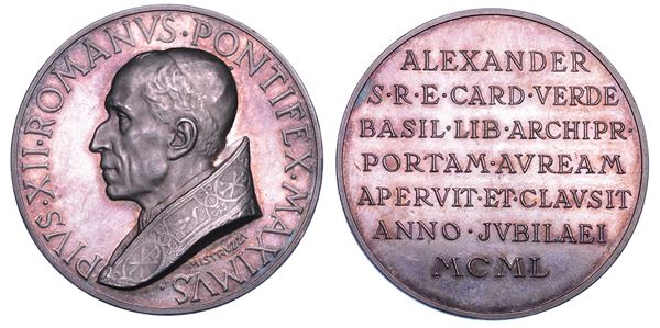 CITTA' DEL VATICANO. Pio XII, 1939-1958. Medaglia straordinaria in argento 1950 A. XX. Apertura della porta Santa della Basilica di Santa Maria Maggiore.