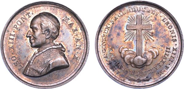 STATO PONTIFICIO. LEONE XIII, 1878-1903.  Medaglia straordinaria in argento 1888/A.X.  Per il 50° dell'ordinazione sacerdotale.