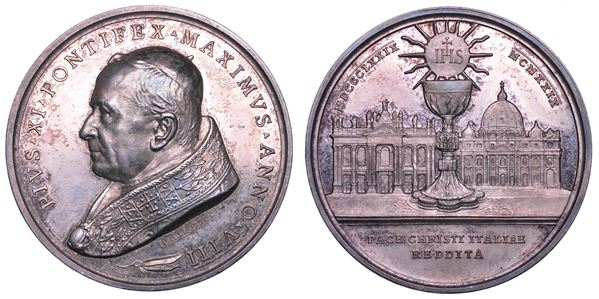 CITTA' DEL VATICANO. PIO XI, 1922-1939.  Medaglia straordinaria in argento 1929/A VIII. Concordato tra l'Italia e la Santa sede.