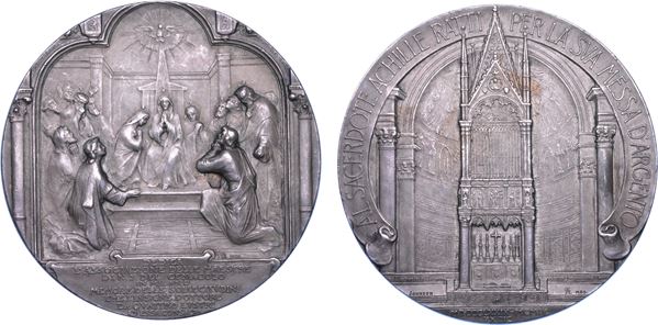 STATO PONTIFICIO. PIO XI, 1922-1939.  Medaglia straordinaria in argento 1904. Commemorativa del venticinquesimo anniversario dell'ordinazione sacerdotale.