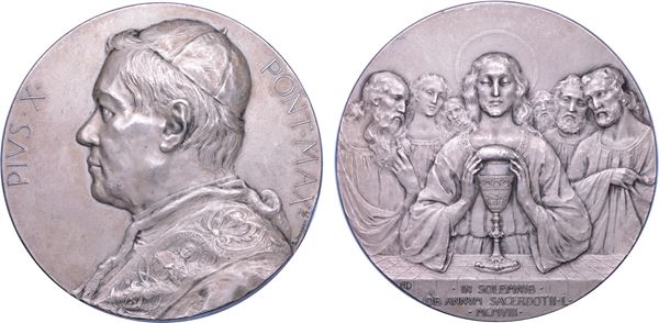 STATO PONTIFICIO. PIO X, 1903-1914.  Medaglia straordinaria in argento 1906. Per il cinquantesimo anniversario di sacerdozio.