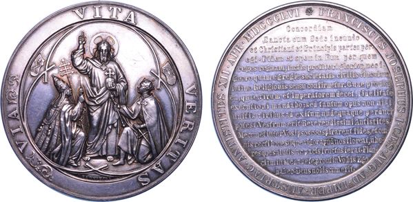 STATO PONTIFICIO. PIO IX, 1846-1878.  Medaglia straordinaria in argento 1856. Messaggio di Francesco Giuseppe ai sacerdoti dell'Impero.